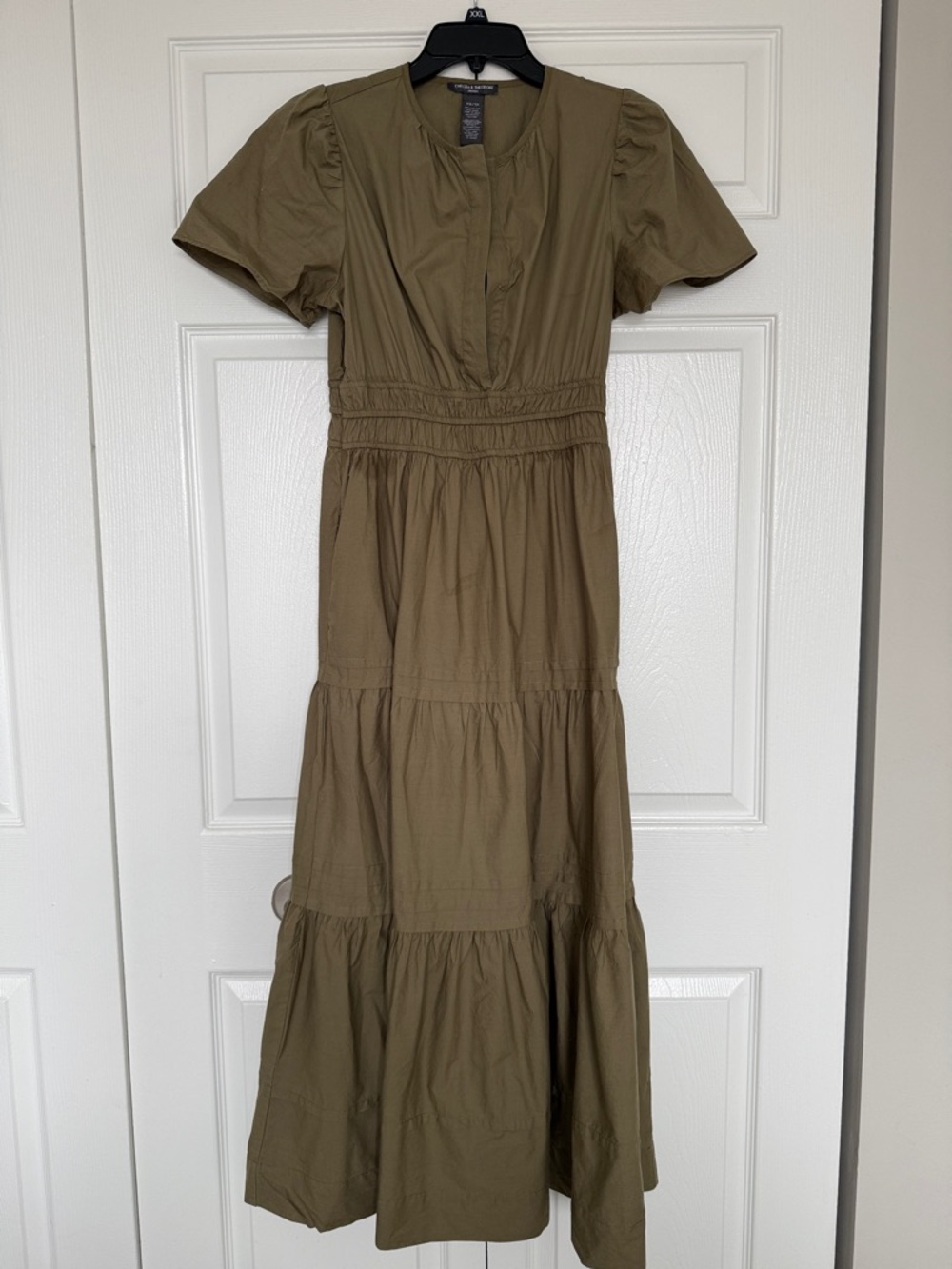 Chelsea & Theodore Olive Tiered Maxi Dress
